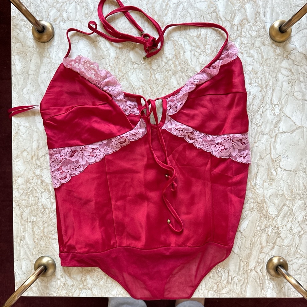 Free People red lace bodysuit halter top - Picture 2 of 3